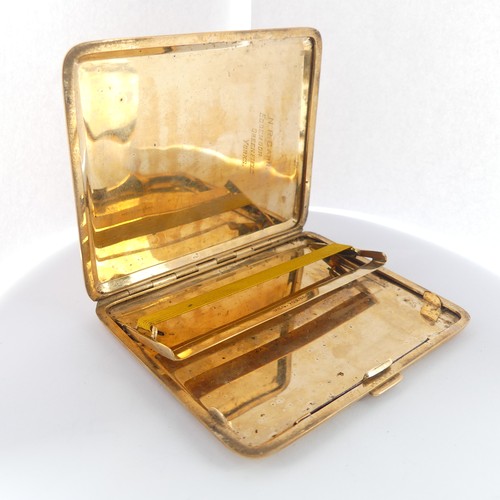 357 - A 9ct yellow gold Cigarette Case,  with engine turned decoration, the interior with inscription, 10.... 