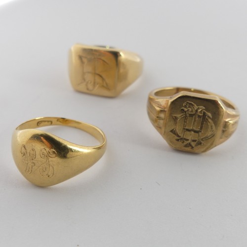 360 - Three 9ct yellow gold Signet Rings, all with initials to front, total weight 19g (3)... 