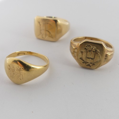 360 - Three 9ct yellow gold Signet Rings, all with initials to front, total weight 19g (3)... 