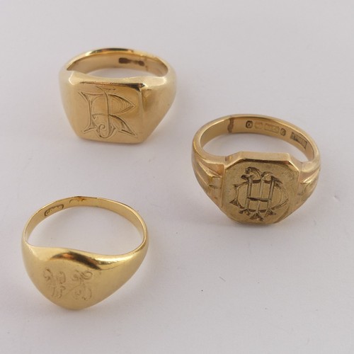 360 - Three 9ct yellow gold Signet Rings, all with initials to front, total weight 19g (3)... 