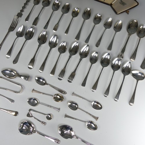 36 - A quantity of mixed silver Teaspoons, two preserve spoons, medicine spoon, a Christening spoon and f... 