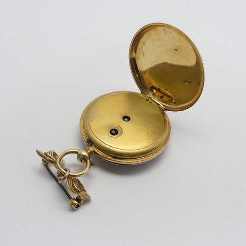 203 - An 18ct gold Fob Watch, gilt dial with black Roman Numerals, movement signed 'Rotherham & Sons G... 