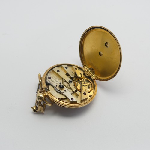 203 - An 18ct gold Fob Watch, gilt dial with black Roman Numerals, movement signed 'Rotherham & Sons G... 