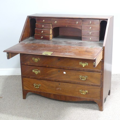 503 - A 19th century mahogany Bureau, fall front concealing fitted interior, above four long graduating dr... 