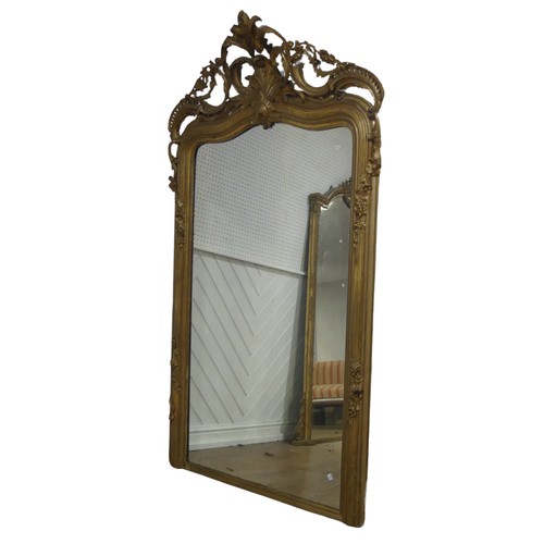 507 - A large 19th century French style gilt framed wall Mirror, the crest with central carved acanthus le... 