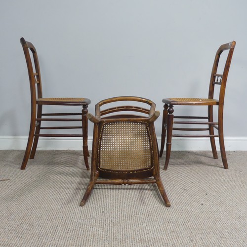 518 - A set of three Edwardian possibly beech cane seated bedroom Chairs, with turned spindle bar backs, W... 