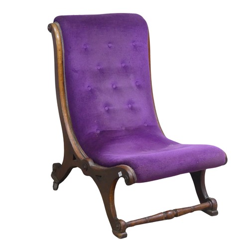 520 - An antique Regency style scroll mahogany Nursing Chair, with button-back purple upholstery, W 40 cm ... 