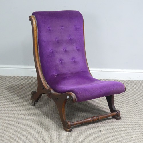 520 - An antique Regency style scroll mahogany Nursing Chair, with button-back purple upholstery, W 40 cm ... 