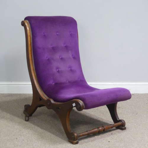 520 - An antique Regency style scroll mahogany Nursing Chair, with button-back purple upholstery, W 40 cm ... 