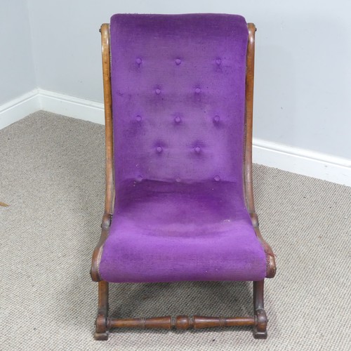 520 - An antique Regency style scroll mahogany Nursing Chair, with button-back purple upholstery, W 40 cm ... 