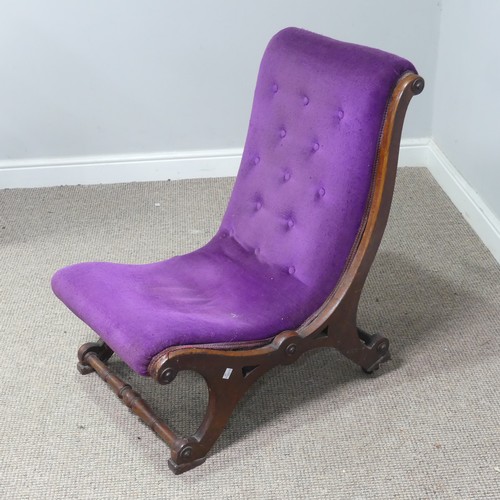 520 - An antique Regency style scroll mahogany Nursing Chair, with button-back purple upholstery, W 40 cm ... 