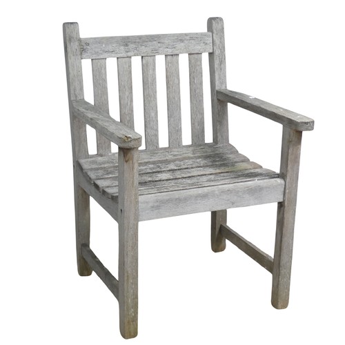 351 - A 'Danish Scancraft Design' teak garden Armchair, W 60 cm x H 85 cm x D 58.5 cm, together with a tea... 