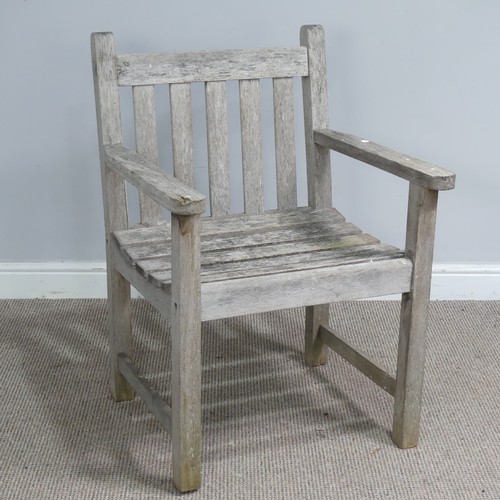 351 - A 'Danish Scancraft Design' teak garden Armchair, W 60 cm x H 85 cm x D 58.5 cm, together with a tea... 