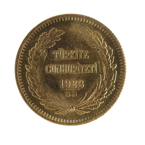 437 - A Turkish 100 Piastres / Kurush gold Coin, dated 1956 (1923 / 33), 7.2g.