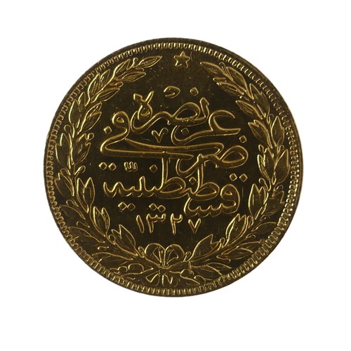 438 - A Turkish (Ottoman Empire) 100 Kurush gold Coin, 7.2g.