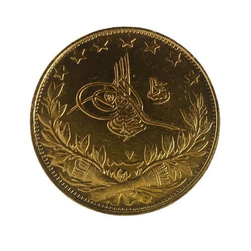 438 - A Turkish (Ottoman Empire) 100 Kurush gold Coin, 7.2g.