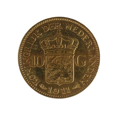 441 - A Dutch Wilhelmina 10 Gulden gold Coin, dated 1911.