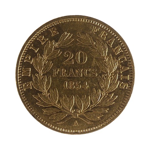 442 - A French Napoleon III gold 20 Francs, dated 1854.