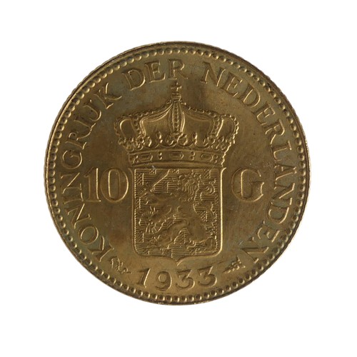 445 - A Dutch Wilhelmina 10 Gulden gold Coin, dated 1933.