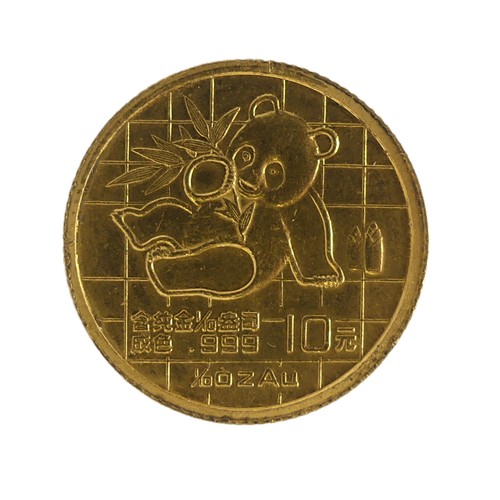 447 - A Chinese gold 10 Yuan (1/10th oz) Panda Coin, dated 1989, 3.1g.