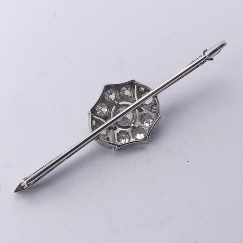 337 - An Art Deco diamond cluster Bar Brooch, the old cut stones millegrain set in 15ct white gold, princi... 