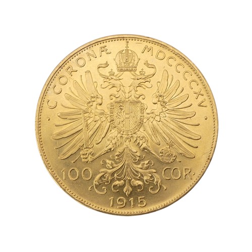 436 - An Austrian 100 Corona gold (900) Coin, 1915 re-strike, 33.9g.