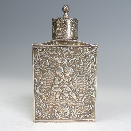 50 - A 19thC Dutch silver Tea Caddy, with London import marks for Thomas Glaser, 1894, of rectangular for... 