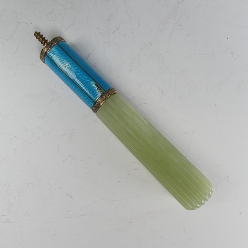 362 - An early 20thC Russian jade and enamel Cane / Parasol Handle, in the manner of Fabergé but marked 72... 