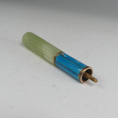 362 - An early 20thC Russian jade and enamel Cane / Parasol Handle, in the manner of Fabergé but marked 72... 