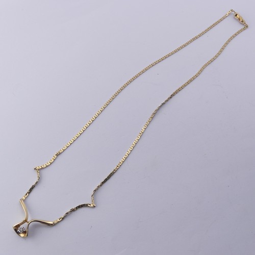 312 - A 9ct yellow gold Pendant, set small diamond point, on an integral chain with box clasp, 42cm long, ... 