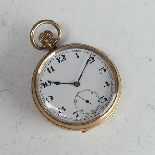 212 - A 9ct gold Pocket Watch, unsigned white enamel dial with Arabic numerals and subsidiary seconds dial... 