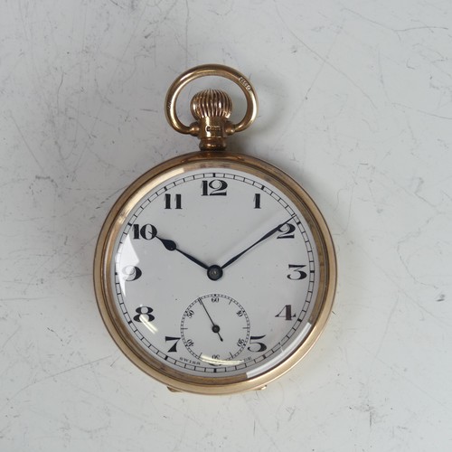 212 - A 9ct gold Pocket Watch, unsigned white enamel dial with Arabic numerals and subsidiary seconds dial... 