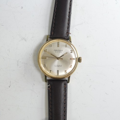 213 - A vintage Oriossa gold plated Wristwatch, silvered dial with gilt hour markers, 17-jewels incabloc m... 