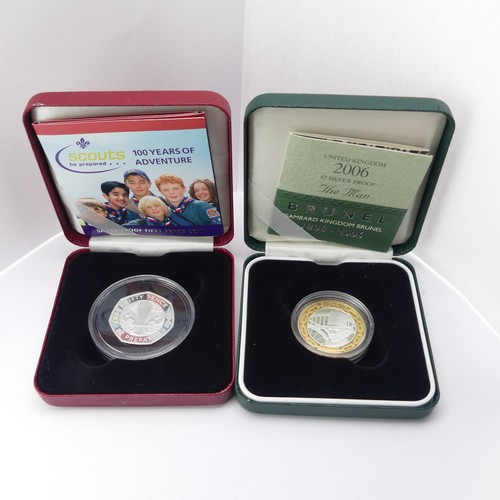 480 - A cased silver proof £2 Coin, dated commemorating Brunel, with certificate, together with a cased Sc... 