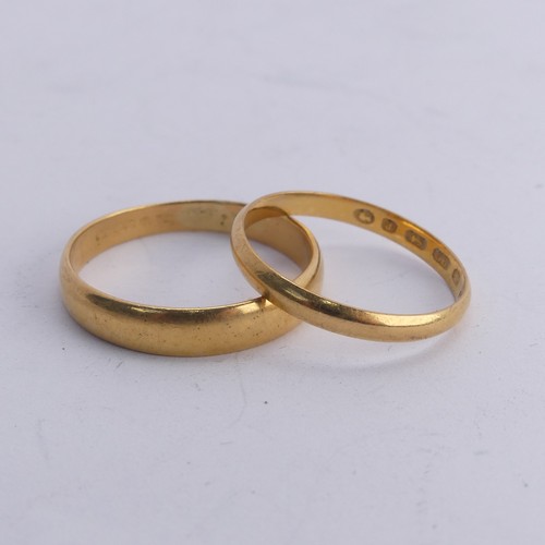 370 - A 22ct yellow gold Band, 4.3mm wide, Size U½, together with a narrow 22ct gold band, Size S, total w... 