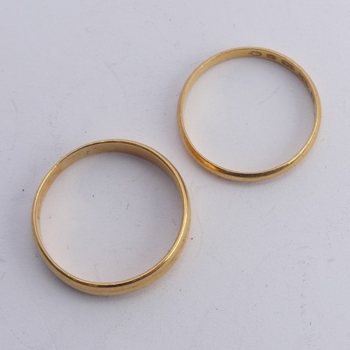 370 - A 22ct yellow gold Band, 4.3mm wide, Size U½, together with a narrow 22ct gold band, Size S, total w... 