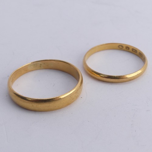 370 - A 22ct yellow gold Band, 4.3mm wide, Size U½, together with a narrow 22ct gold band, Size S, total w... 