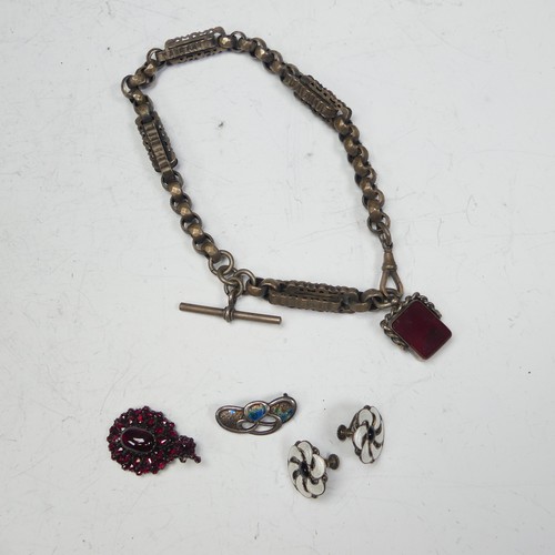 373 - A vintage leather case containing a quantity of Costume Jewellery, including a garnet cluster pendan... 