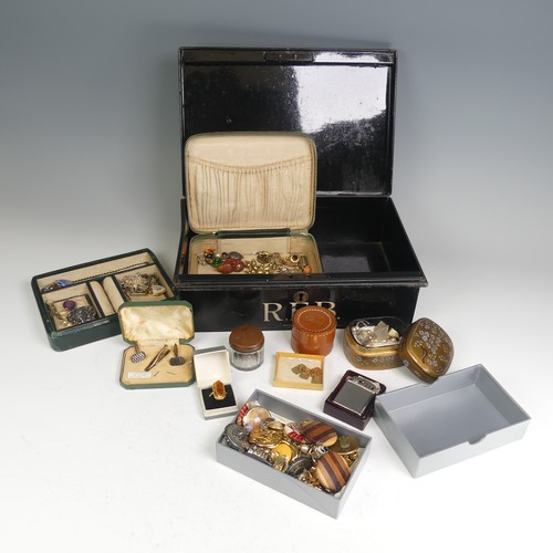 380 - A quantity of Costume Jewellery, including cultured and faux pearls, gold plated and other cufflinks... 