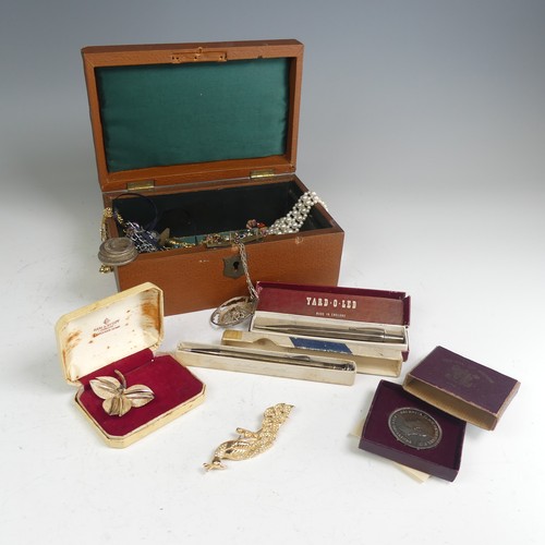 380 - A quantity of Costume Jewellery, including cultured and faux pearls, gold plated and other cufflinks... 