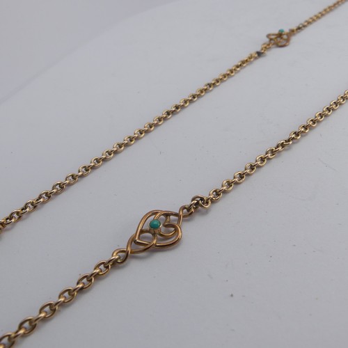 298 - An Arts & Crafts 9ct gold and turquoise Necklace, marked on the bolt ring 'GV&Co', for Gourd... 