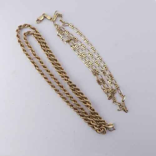 299 - A 9ct yellow gold ropetwist Chain, 53cm long, together with a 9ct gold figaro link necklace, 46cm lo... 