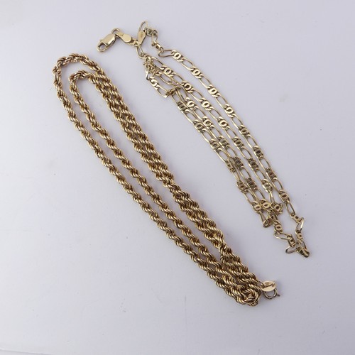 299 - A 9ct yellow gold ropetwist Chain, 53cm long, together with a 9ct gold figaro link necklace, 46cm lo... 