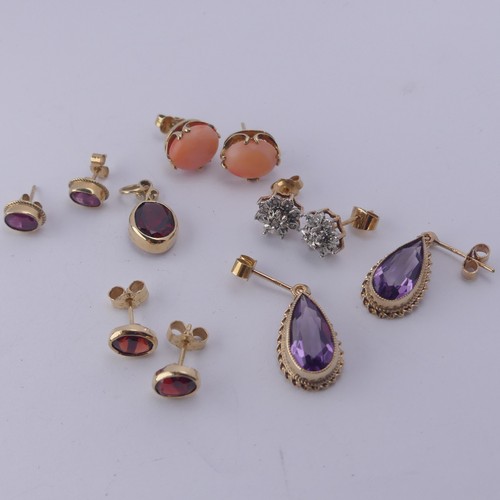 340 - A pair of 9ct gold and amethyst Earrings, the pear shaped stones in ropetwist mount, the drops 19m, ... 