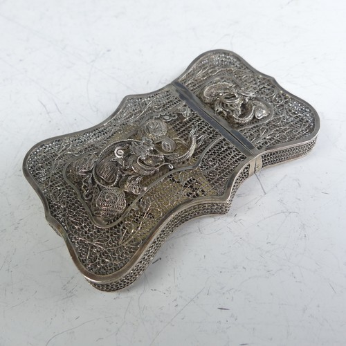 86 - A 19thC Chinese silver filigree Card Case, 9cm x 5.5cm, 37.5g.