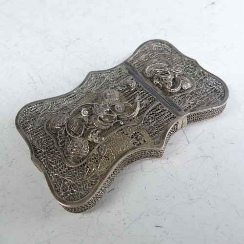 86 - A 19thC Chinese silver filigree Card Case, 9cm x 5.5cm, 37.5g.