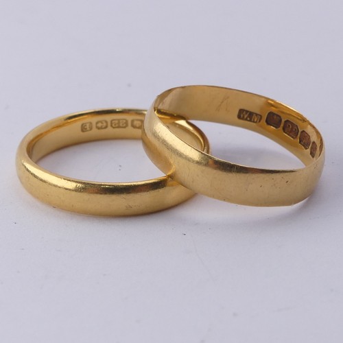 384 - A 22ct yellow gold Wedding Band, 3.4mm wide, Size M, together with another narrower, Size M, approx.... 