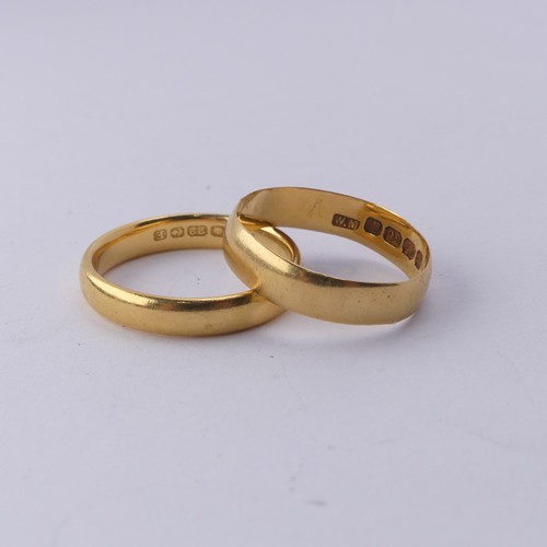 384 - A 22ct yellow gold Wedding Band, 3.4mm wide, Size M, together with another narrower, Size M, approx.... 