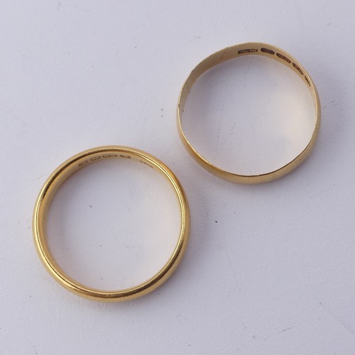 384 - A 22ct yellow gold Wedding Band, 3.4mm wide, Size M, together with another narrower, Size M, approx.... 