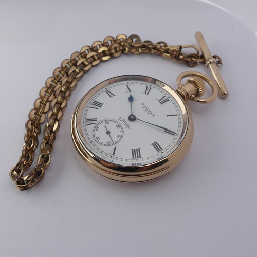 222 - A gold plated Waltham Equity Pocket Watch, white enamel dial with Roman numerals and subsidiary seco... 